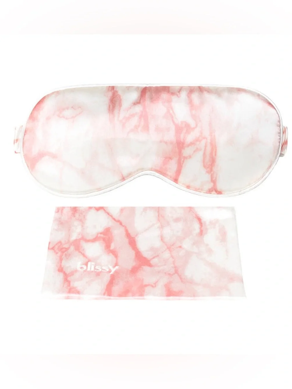 BLISSY 100% MULBERRY SILK SLEEP MASK Rose White Marble w/Pouch NEW/SEALED BOX!